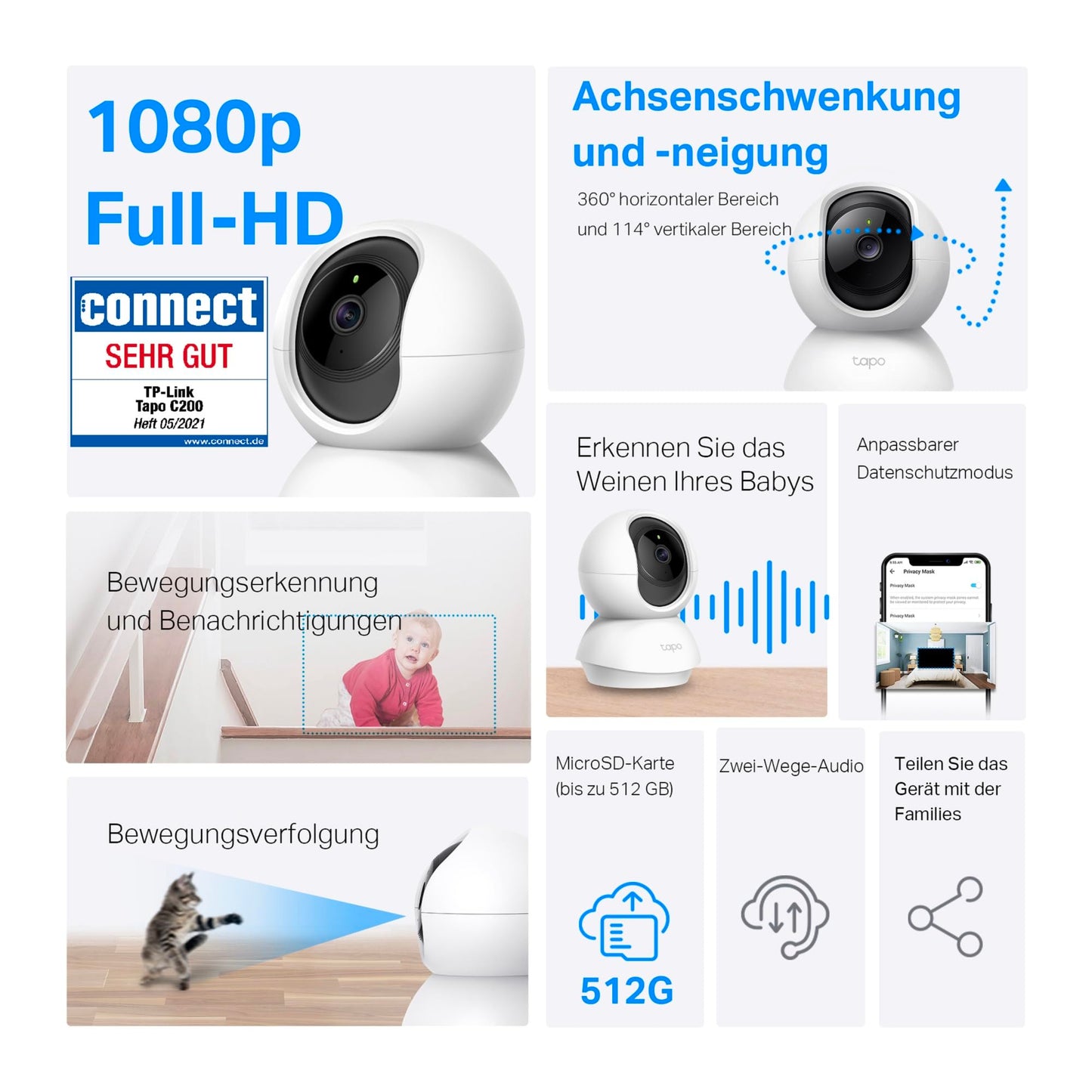 👉 360° WLAN-Überwachungskamera für Innenräume – FHD 1080P, Nachtsicht, Bewegungserkennung, Zwei-Wege-Audio, kompatibel mit Sprachassistenten, ideal für Babys & Haustiere